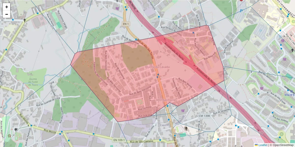 Mapa detalhado do código postal 4430-029 com limites, códigos postais vizinhos e agências dos correios