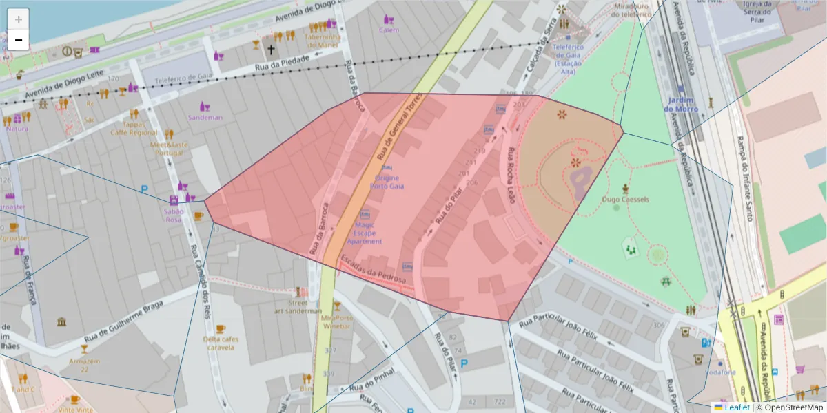 Mapa detalhado do código postal 4430-108 com limites, códigos postais vizinhos e agências dos correios