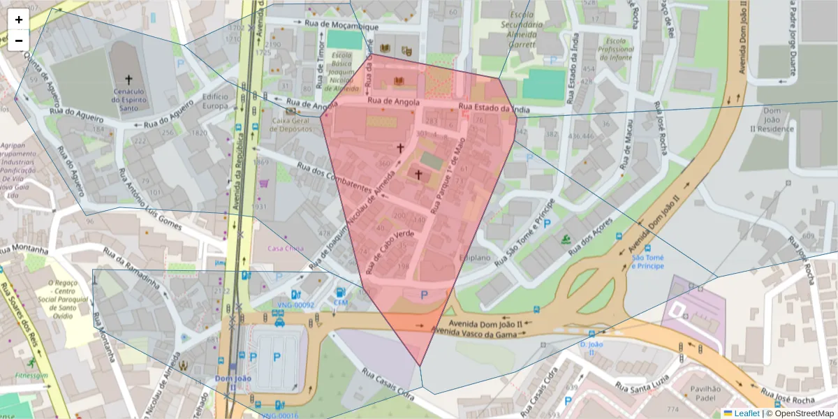 Mapa detalhado do código postal 4430-116 com limites, códigos postais vizinhos e agências dos correios