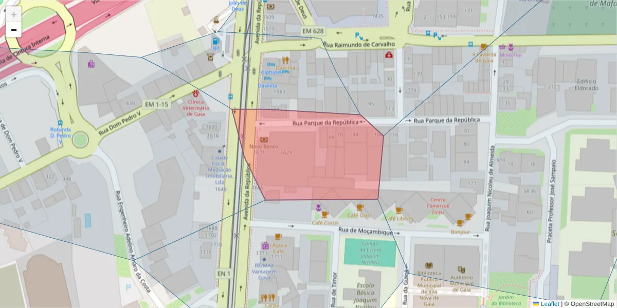Mapa detalhado do código postal 4430-164 com limites, códigos postais vizinhos e agências dos correios