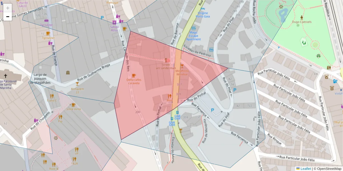 Mapa detalhado do código postal 4430-173 com limites, códigos postais vizinhos e agências dos correios