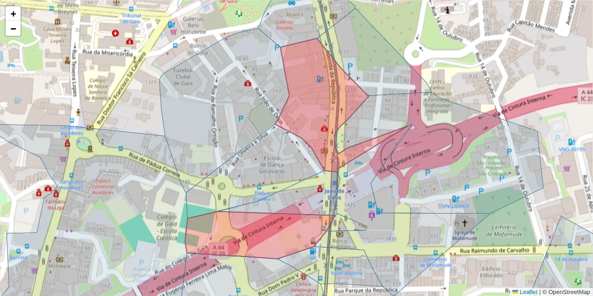 Mapa detalhado do código postal 4430-192 com limites, códigos postais vizinhos e agências dos correios