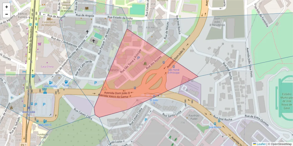Mapa detalhado do código postal 4430-228 com limites, códigos postais vizinhos e agências dos correios