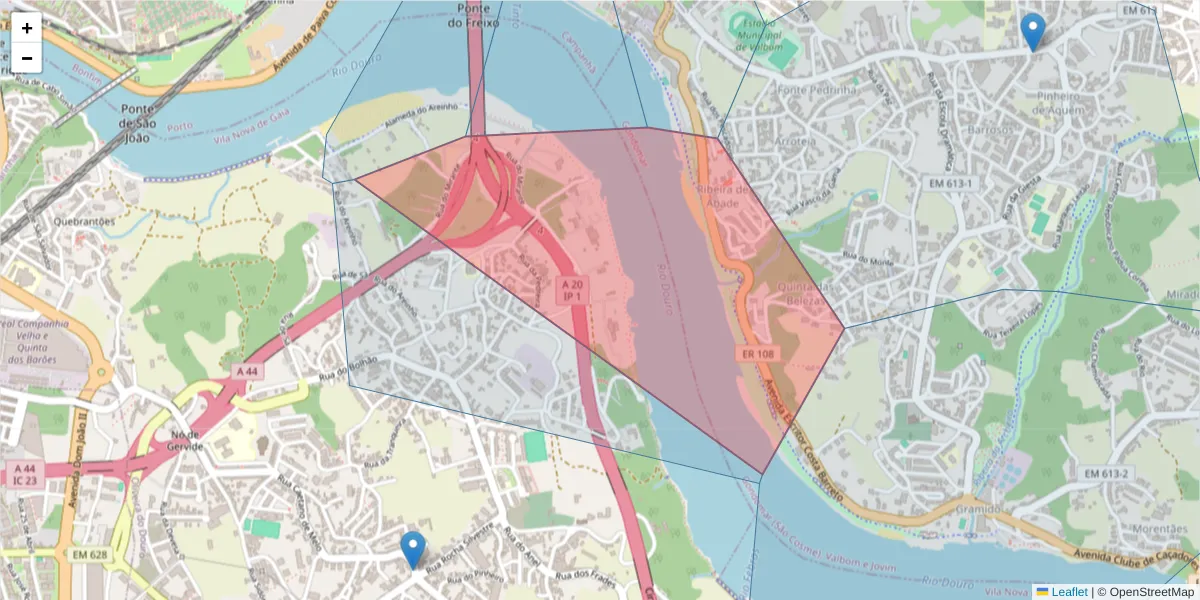 Mapa detalhado do código postal 4430-387 com limites, códigos postais vizinhos e agências dos correios