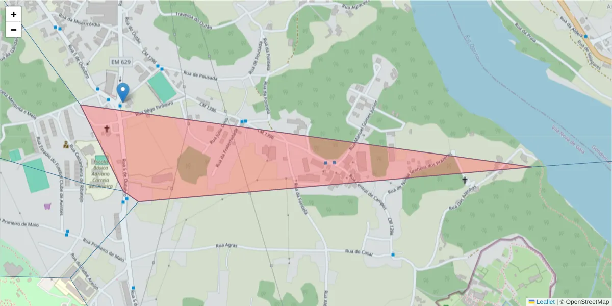 Mapa detalhado do código postal 4430-805 com limites, códigos postais vizinhos e agências dos correios