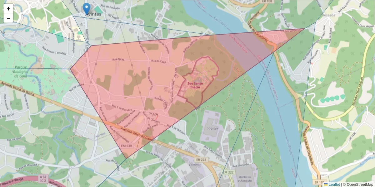 Mapa detalhado do código postal 4430-807 com limites, códigos postais vizinhos e agências dos correios