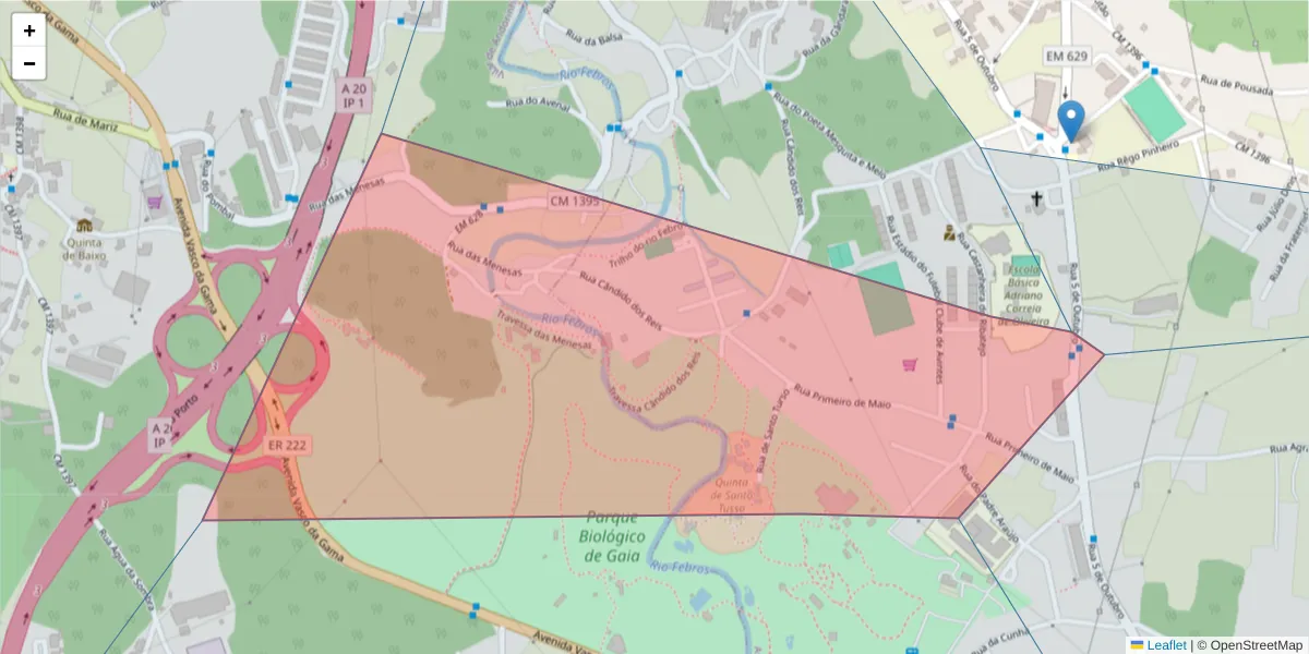Mapa detalhado do código postal 4430-826 com limites, códigos postais vizinhos e agências dos correios