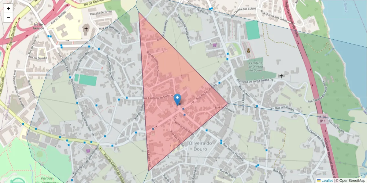 Mapa detalhado do código postal 4430-996 com limites, códigos postais vizinhos e agências dos correios