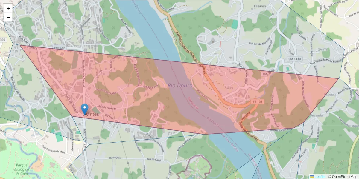 Mapa detalhado do código postal 4430-998 com limites, códigos postais vizinhos e agências dos correios