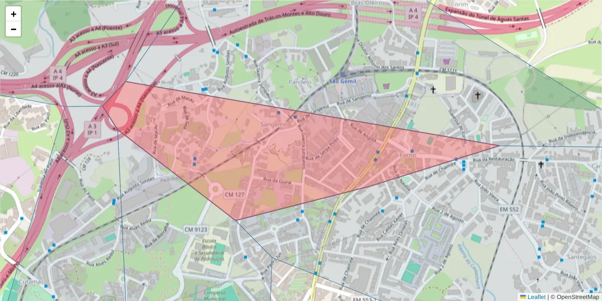 Mapa detalhado do código postal 4435-003 com limites, códigos postais vizinhos e agências dos correios