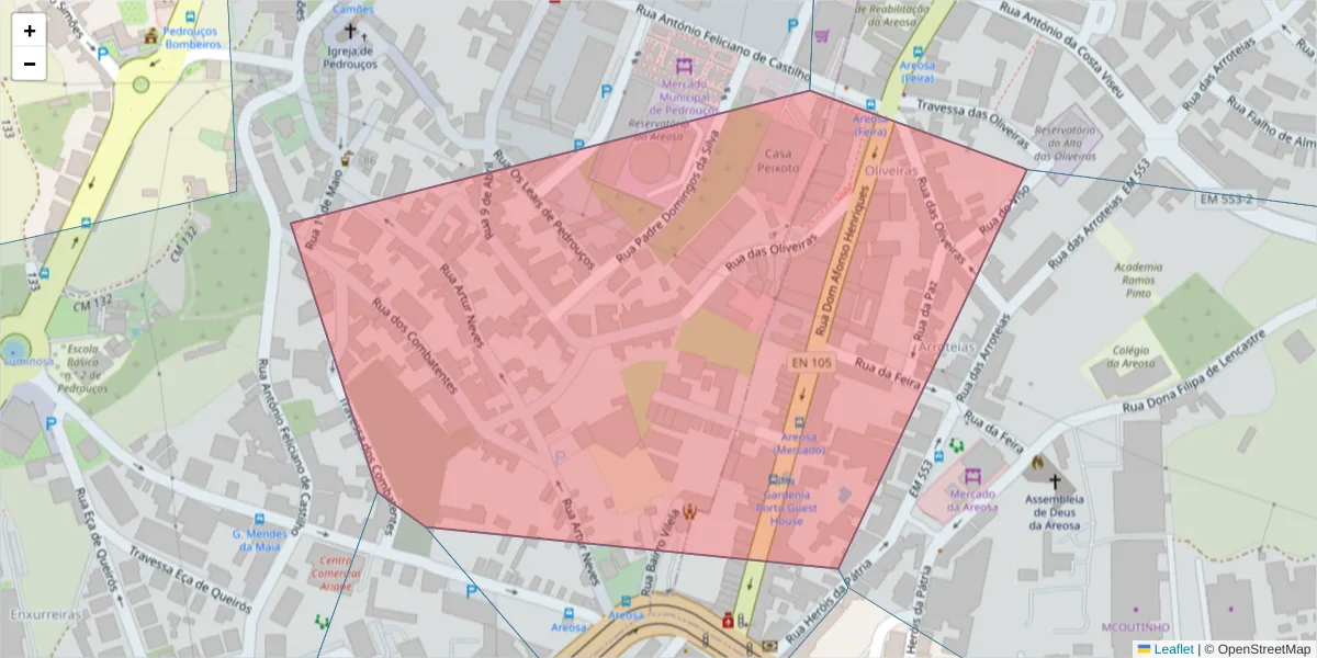 Mapa detalhado do código postal 4435-006 com limites, códigos postais vizinhos e agências dos correios