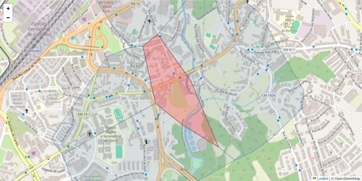 Mapa detalhado do código postal 4435-081 com limites, códigos postais vizinhos e agências dos correios