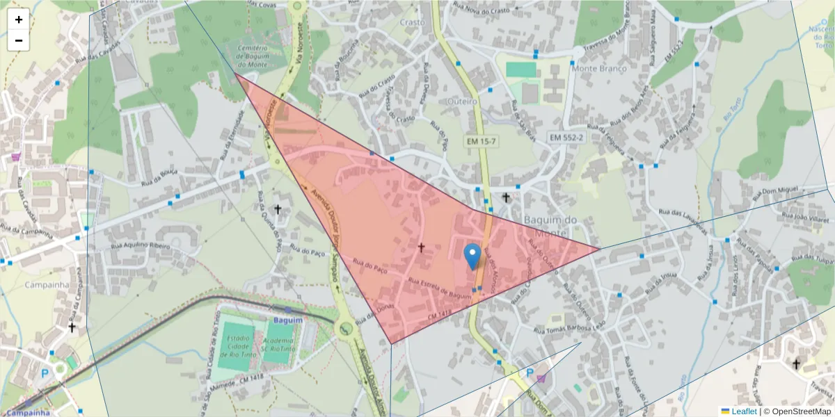Mapa detalhado do código postal 4435-610 com limites, códigos postais vizinhos e agências dos correios