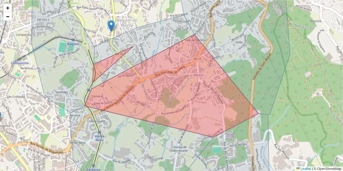 Mapa detalhado do código postal 4435-748 com limites, códigos postais vizinhos e agências dos correios