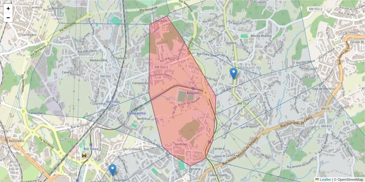 Mapa detalhado do código postal 4435 com limites, códigos postais vizinhos e agências dos correios