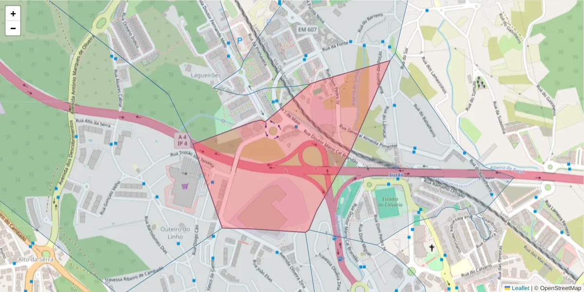 Mapa detalhado do código postal 4440-569 com limites, códigos postais vizinhos e agências dos correios
