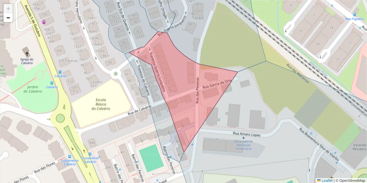 Mapa detalhado do código postal 4440-747 com limites, códigos postais vizinhos e agências dos correios