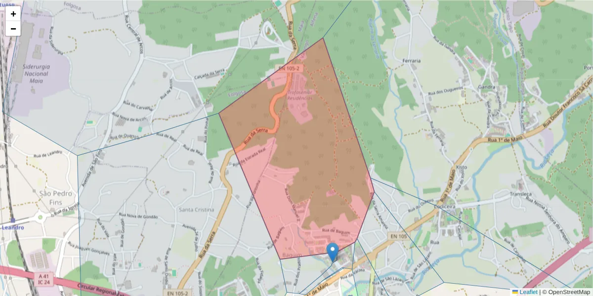 Mapa detalhado do código postal 4445-103 com limites, códigos postais vizinhos e agências dos correios
