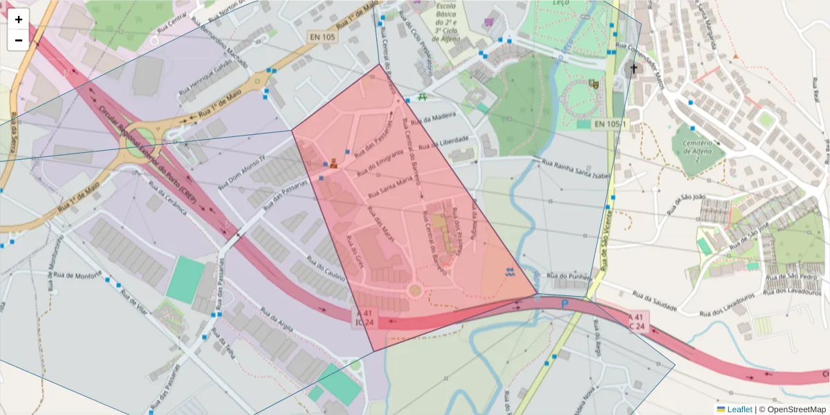 Mapa detalhado do código postal 4445-120 com limites, códigos postais vizinhos e agências dos correios