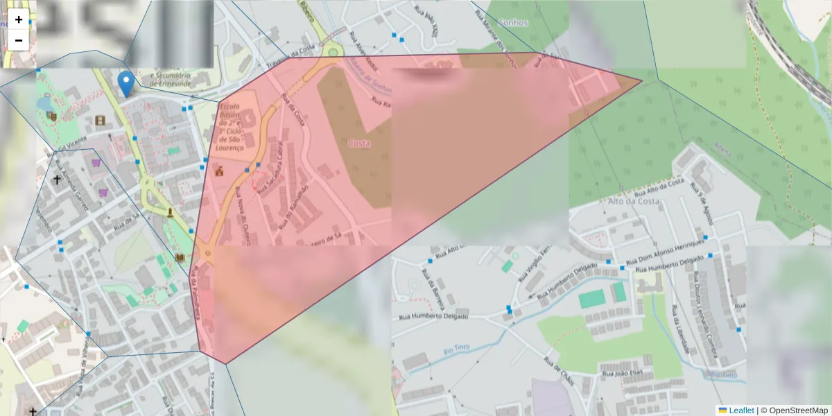 Mapa detalhado do código postal 4445-640 com limites, códigos postais vizinhos e agências dos correios