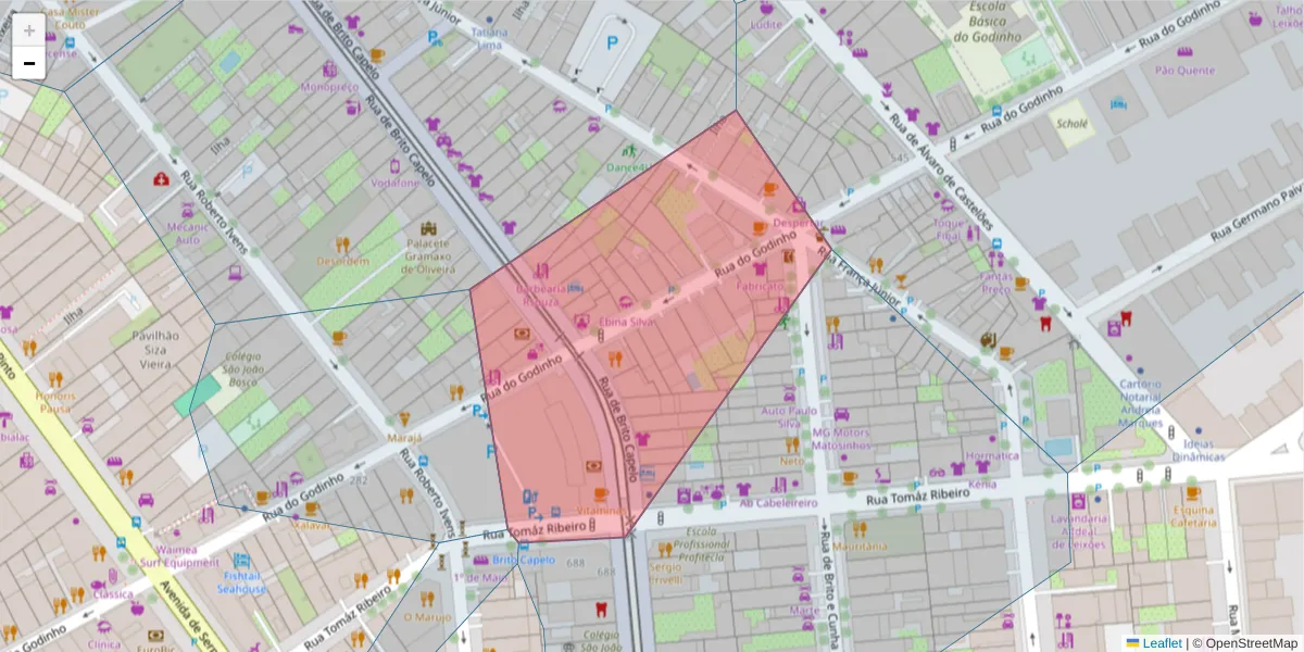 Mapa detalhado do código postal 4450-067 com limites, códigos postais vizinhos e agências dos correios