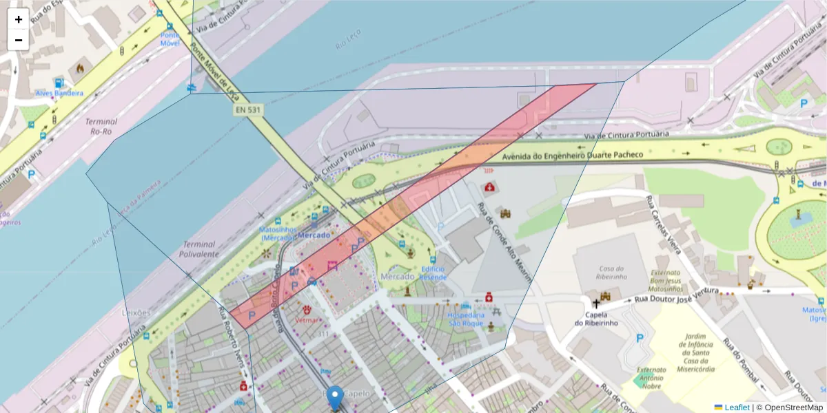 Mapa detalhado do código postal 4450-135 com limites, códigos postais vizinhos e agências dos correios