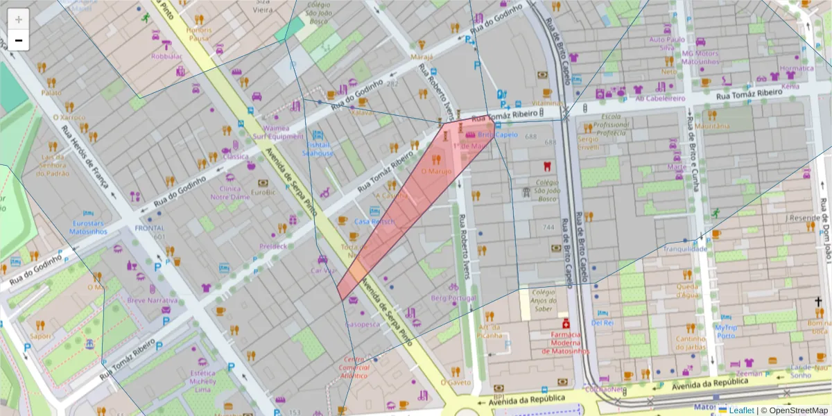 Mapa detalhado do código postal 4450-248 com limites, códigos postais vizinhos e agências dos correios