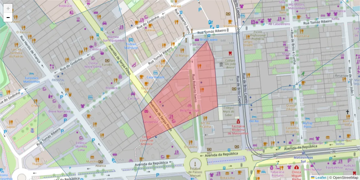 Mapa detalhado do código postal 4450-255 com limites, códigos postais vizinhos e agências dos correios