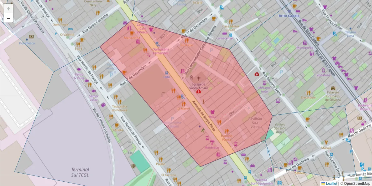 Mapa detalhado do código postal 4450-277 com limites, códigos postais vizinhos e agências dos correios