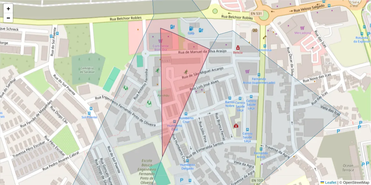 Mapa detalhado do código postal 4450-565 com limites, códigos postais vizinhos e agências dos correios