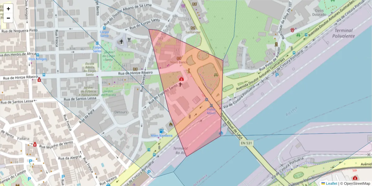 Mapa detalhado do código postal 4450-693 com limites, códigos postais vizinhos e agências dos correios