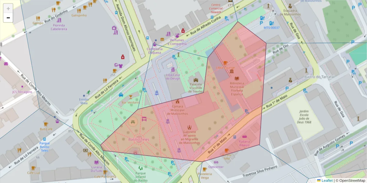 Mapa detalhado do código postal 4454-510 com limites, códigos postais vizinhos e agências dos correios