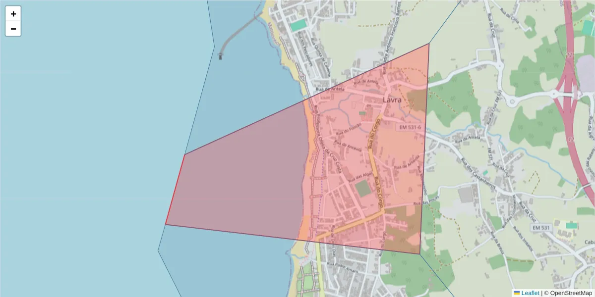Mapa detalhado do código postal 4455-138 com limites, códigos postais vizinhos e agências dos correios