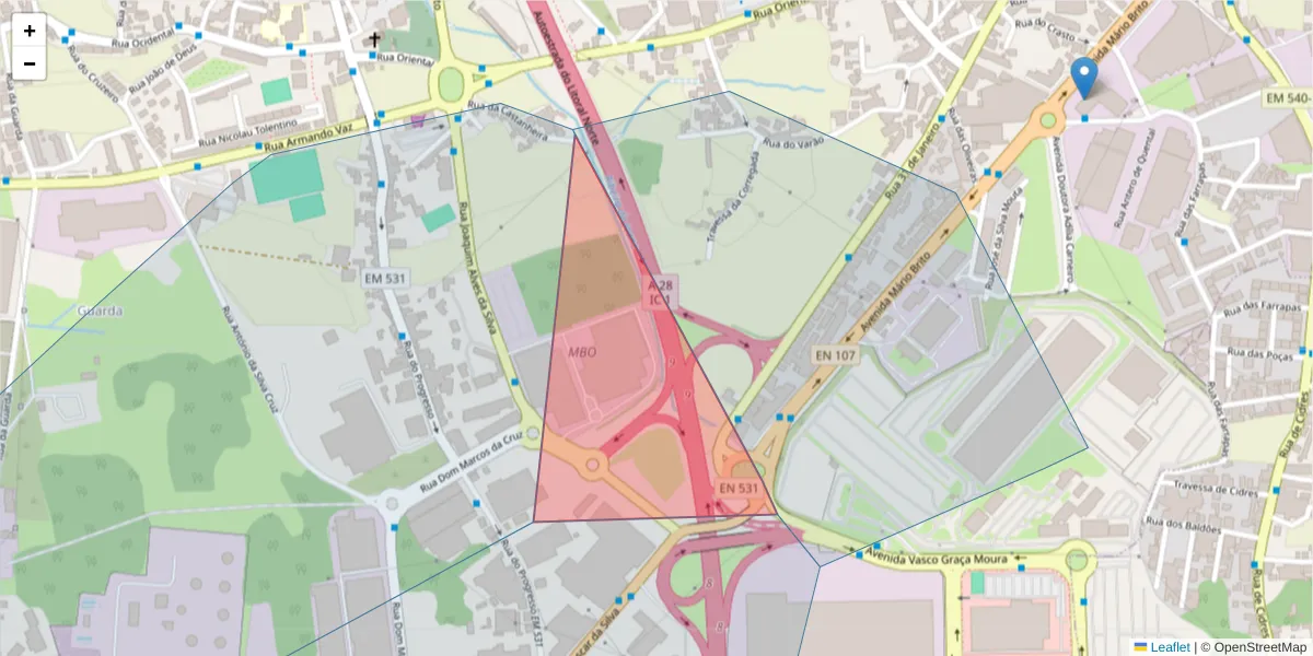 Mapa detalhado do código postal 4455-473 com limites, códigos postais vizinhos e agências dos correios