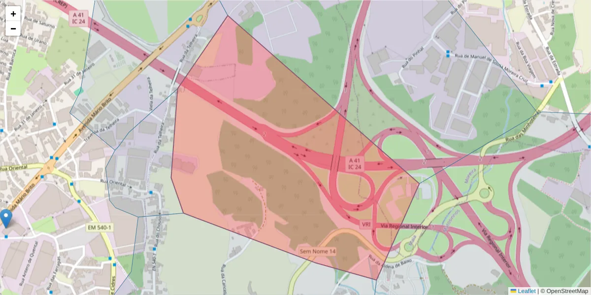 Mapa detalhado do código postal 4455-561 com limites, códigos postais vizinhos e agências dos correios