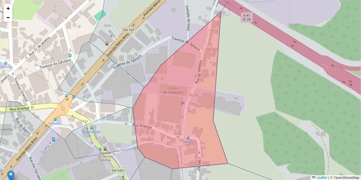 Mapa detalhado do código postal 4455-562 com limites, códigos postais vizinhos e agências dos correios