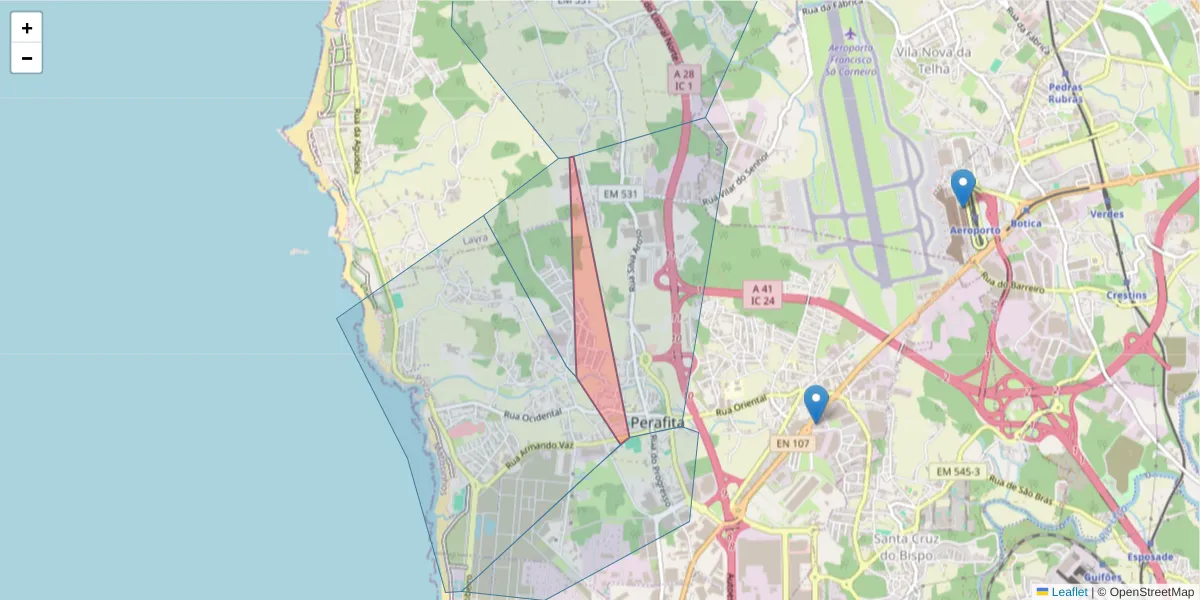 Mapa detalhado do código postal 4455-580 com limites, códigos postais vizinhos e agências dos correios