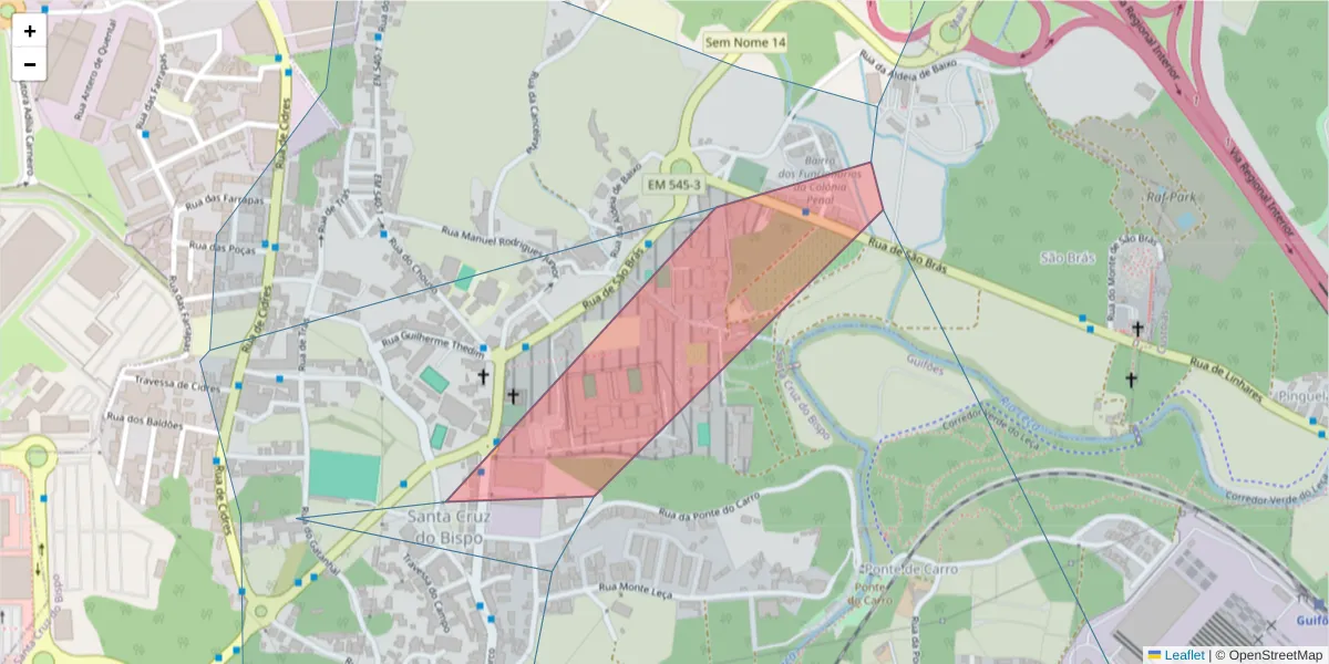 Mapa detalhado do código postal 4455-826 com limites, códigos postais vizinhos e agências dos correios