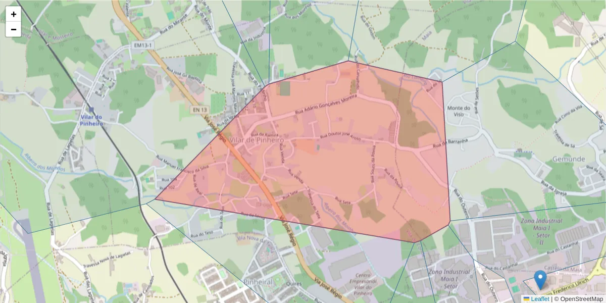 Mapa detalhado do código postal 4455-832 com limites, códigos postais vizinhos e agências dos correios