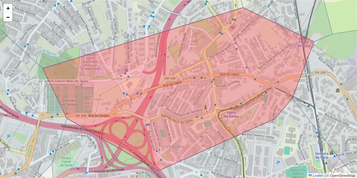 Mapa detalhado do código postal 4460-270 com limites, códigos postais vizinhos e agências dos correios