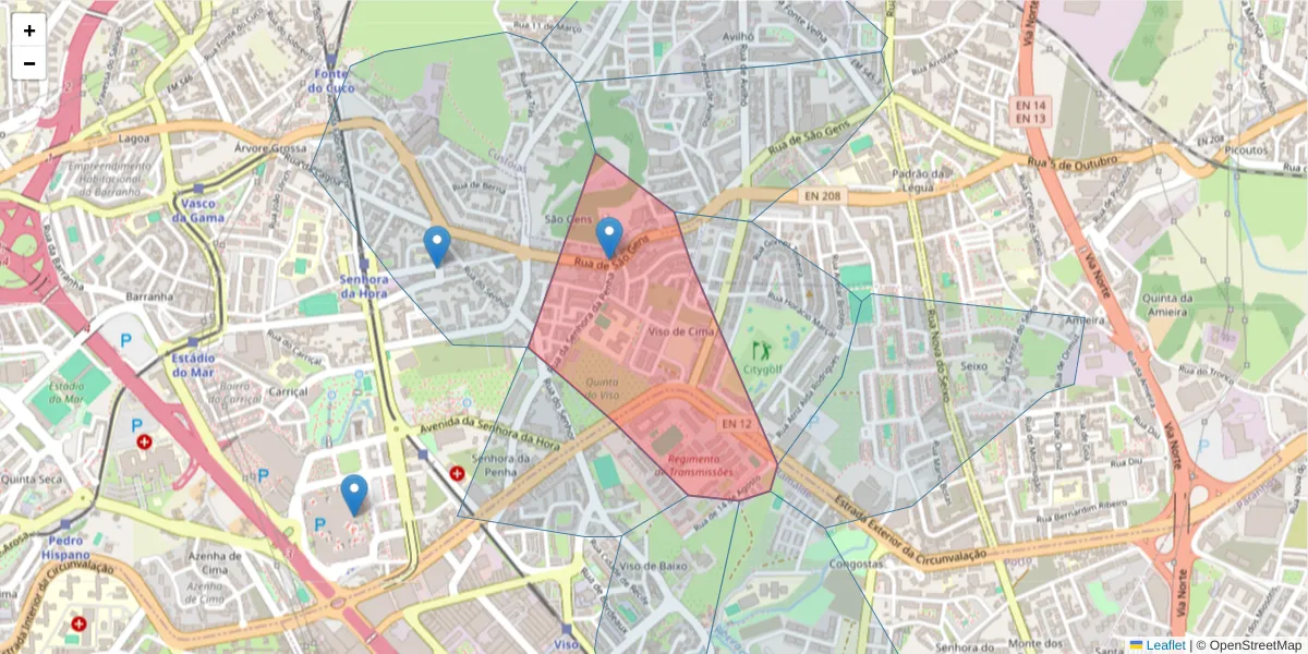 Mapa detalhado do código postal 4460-479 com limites, códigos postais vizinhos e agências dos correios