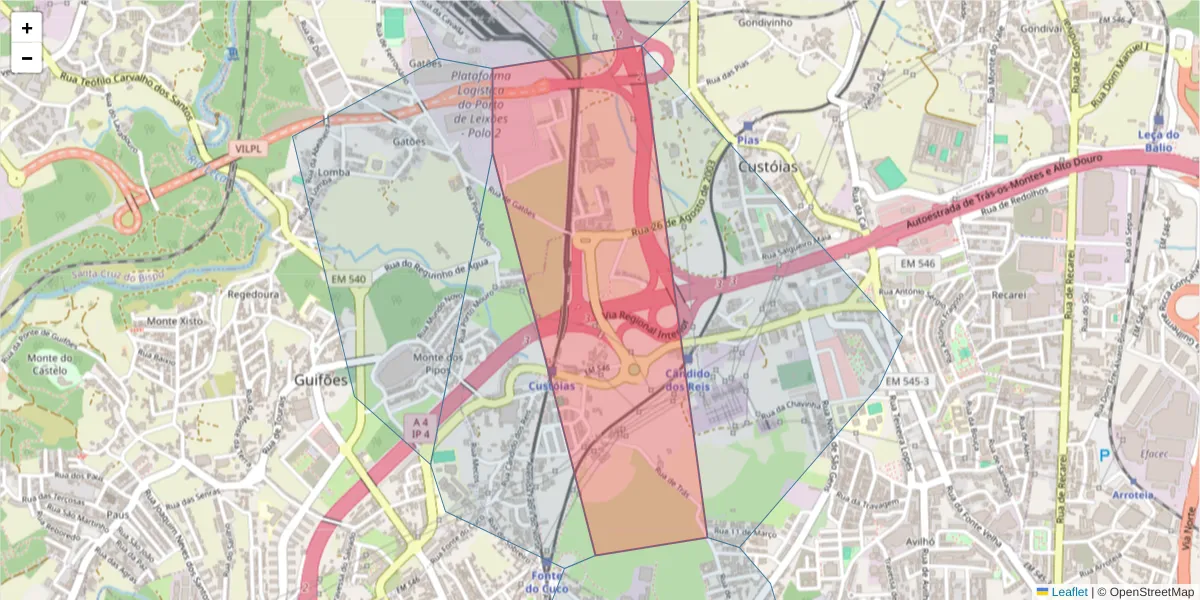 Mapa detalhado do código postal 4460-700 com limites, códigos postais vizinhos e agências dos correios