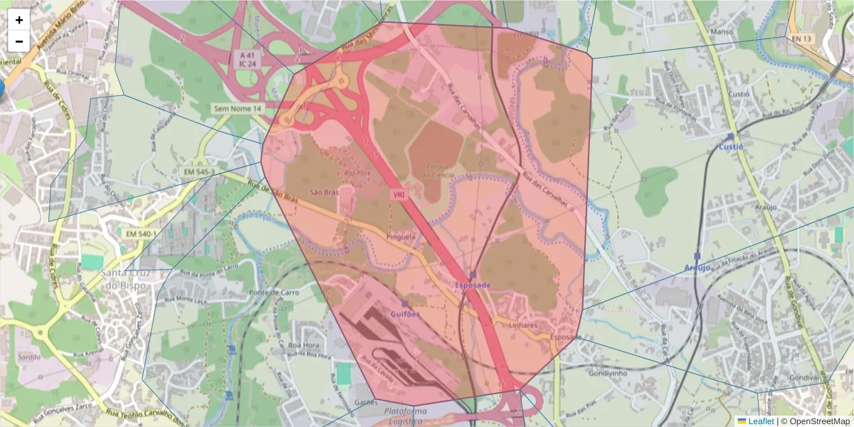 Mapa detalhado do código postal 4460-792 com limites, códigos postais vizinhos e agências dos correios