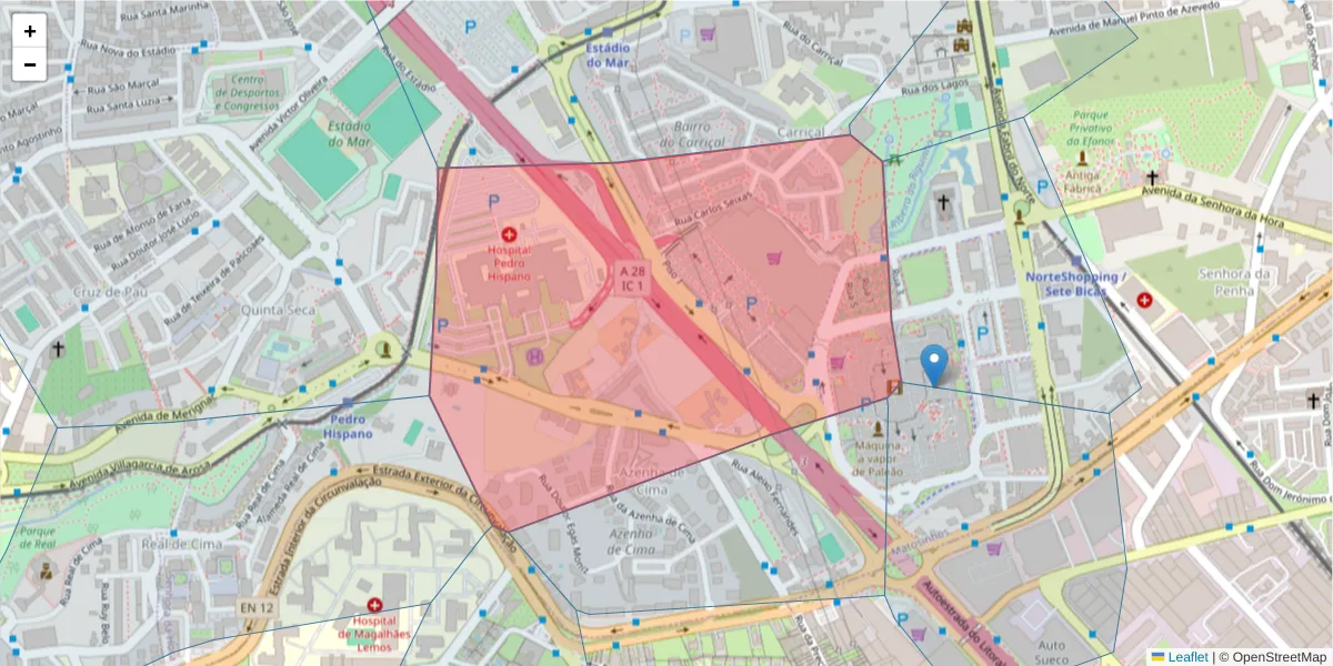 Mapa detalhado do código postal 4464-503 com limites, códigos postais vizinhos e agências dos correios