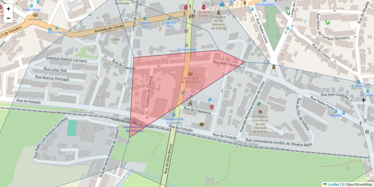 Mapa detalhado do código postal 4465-149 com limites, códigos postais vizinhos e agências dos correios