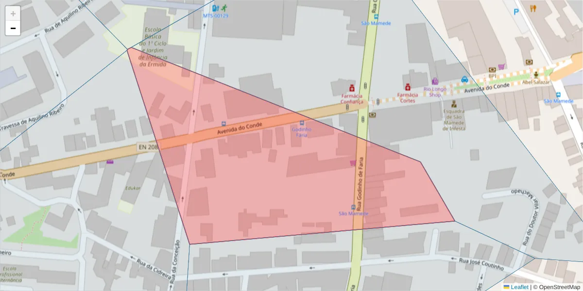 Mapa detalhado do código postal 4465-156 com limites, códigos postais vizinhos e agências dos correios