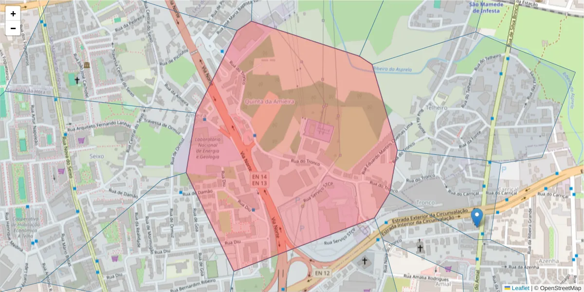 Mapa detalhado do código postal 4465-275 com limites, códigos postais vizinhos e agências dos correios