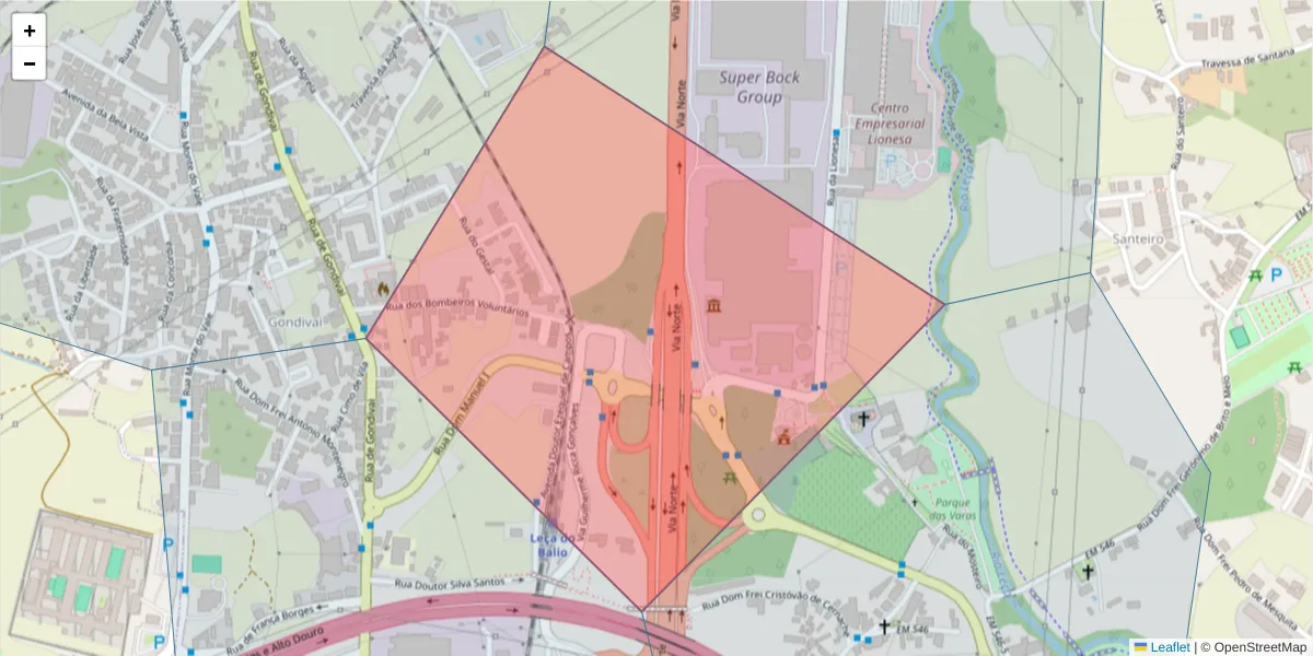 Mapa detalhado do código postal 4465-703 com limites, códigos postais vizinhos e agências dos correios