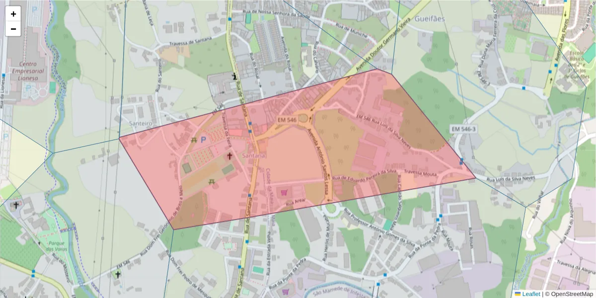 Mapa detalhado do código postal 4470-071 com limites, códigos postais vizinhos e agências dos correios