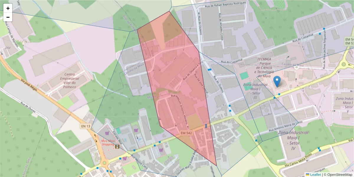 Mapa detalhado do código postal 4470-078 com limites, códigos postais vizinhos e agências dos correios
